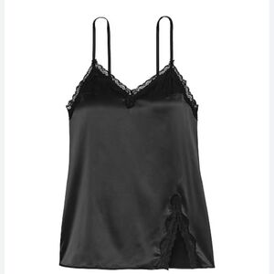 Black Lace Trim Satin Camisole